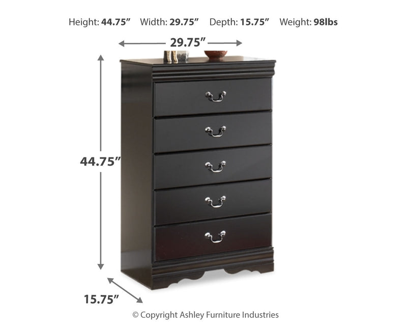 Huey Vineyard Full Sleigh Headboard Bed with Mirrored Dresser, Chest and Nightstand in Black from Ashley - DMV Furniture