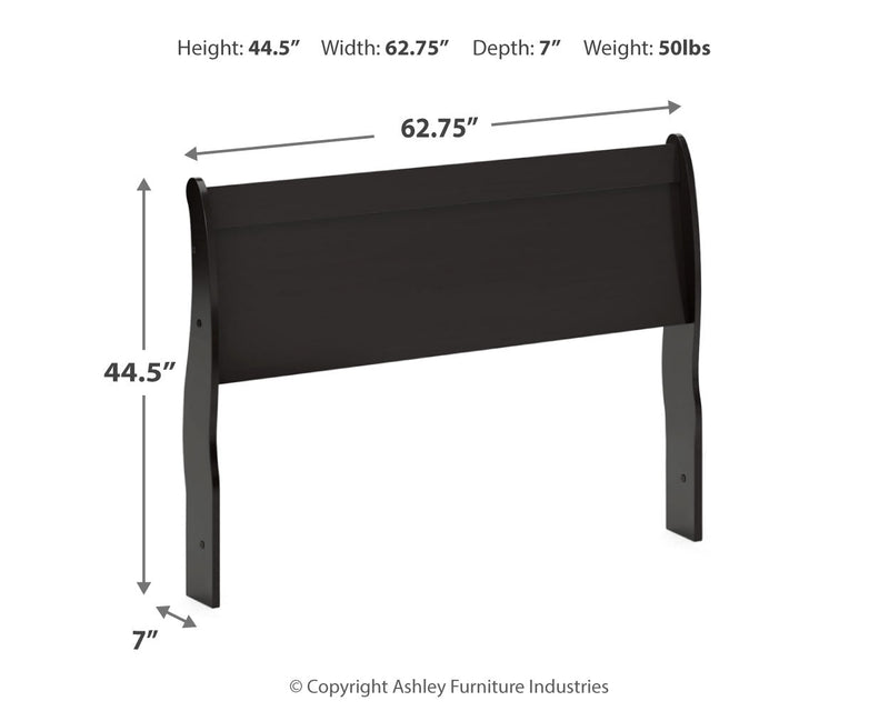 Huey Vineyard Queen Sleigh Headboard Bed with Mirrored Dresser and 2 Nightstands in Black from Ashley - DMV Furniture