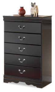 Huey Vineyard Queen Sleigh Headboard Bed with Mirrored Dresser, Chest and 2 Nightstands in Black from Ashley - DMV Furniture