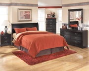 Huey Vineyard Queen Sleigh Headboard Bed with Mirrored Dresser, Chest and Nightstand in Black from Ashley - DMV Furniture