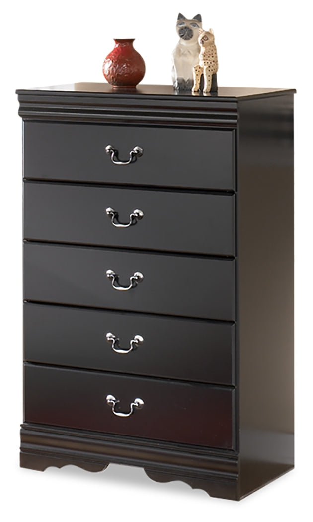 Huey Vineyard Twin Sleigh Bed with Mirrored Dresser, Chest and 2 Nightstands in Black from Ashley - DMV Furniture