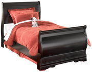 Huey Vineyard Twin Sleigh Bed with Mirrored Dresser, Chest and Nightstand in Black from Ashley - DMV Furniture