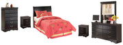 Huey Vineyard Twin Sleigh Headboard Bed with Mirrored Dresser, Chest and 2 Nightstands in Black from Ashley - DMV Furniture