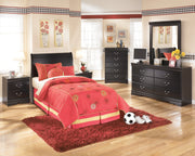 Huey Vineyard Twin Sleigh Headboard Bed with Mirrored Dresser, Chest and Nightstand in Black from Ashley - DMV Furniture