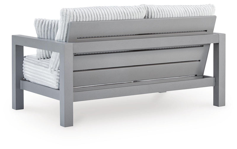 Hurley Park Outdoor Sofa and Loveseat with Coffee Table and 2 End Tables in Gray - PKG021165