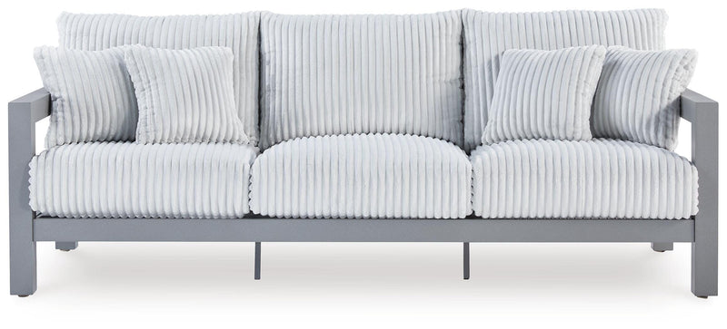Hurley Park Outdoor Sofa and Loveseat with Coffee Table and 2 End Tables in Gray - PKG021165