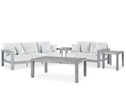 Hurley Park Outdoor Sofa and Loveseat with Coffee Table and 2 End Tables in Gray - PKG021165