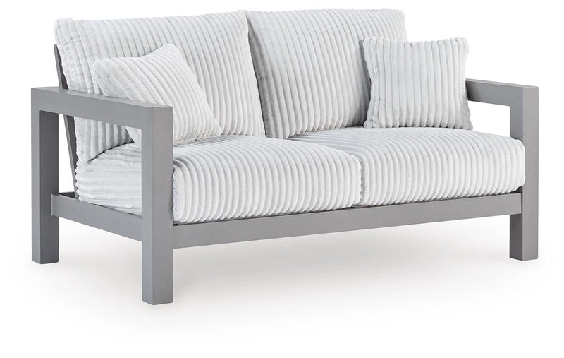 Hurley Park Outdoor Sofa and Loveseat with Coffee Table in Gray - PKG021164
