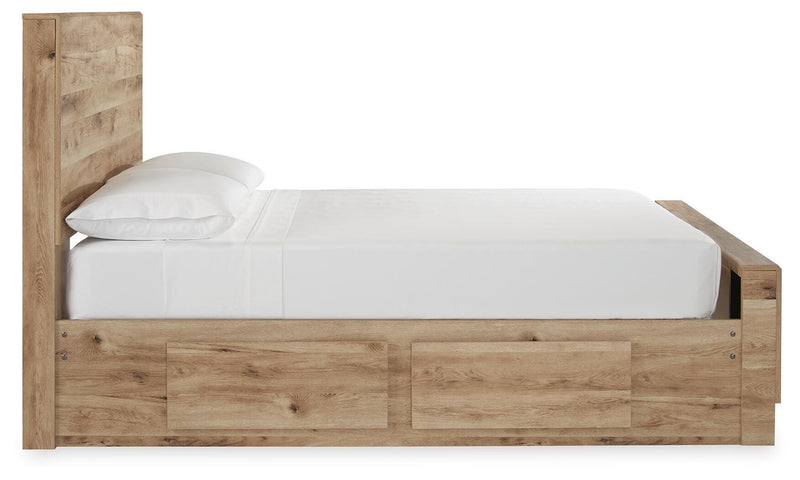 Hyanna Full Panel Bed with 1 Side Storage, Dresser, Mirror and Chest in Tan Brown - PKG015365