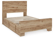 Hyanna Full Panel Bed with 1 Side Storage, Dresser, Mirror, Chest and Nightstand in Tan Brown - PKG015366
