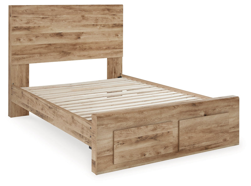 Hyanna Full Panel Storage Bed with Mirrored Dresser, Chest and Nightstand in Tan Brown - PKG015384