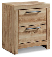 Hyanna King Panel Bed with Mirrored Dresser and 2 Nightstands in Tan Brown - PKG015320