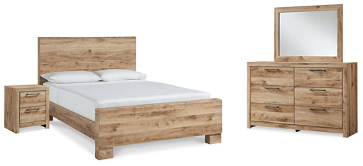Hyanna King Panel Bed with Mirrored Dresser and Nightstand in Tan Brown - PKG015322