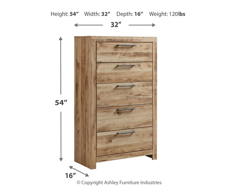 Hyanna King Panel Headboard with Mirrored Dresser and Chest in Tan Brown - PKG015293