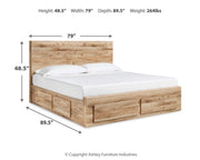 Hyanna King Panel Storage Bed with 1 Under Bed Storage Drawer, Dresser, Mirror and Nightstand in Tan Brown - PKG015334