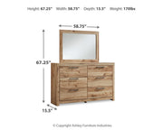 Hyanna King Panel Storage Bed with 1 Under Bed Storage Drawer, Dresser, Mirror, Chest and Nightstand in Tan Brown - PKG015336