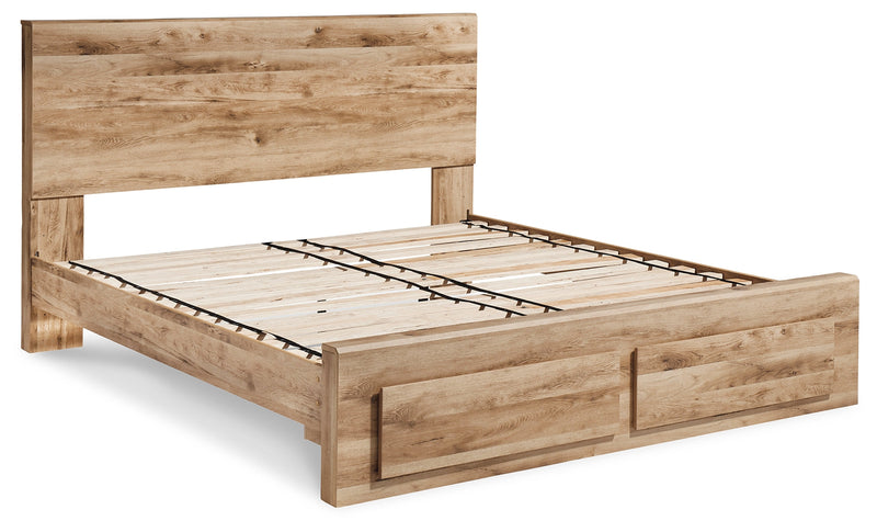 Hyanna King Panel Storage Bed with Mirrored Dresser, Chest and 2 Nightstands in Tan Brown - PKG015327