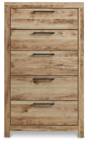 Hyanna Queen Panel Headboard with Mirrored Dresser and Chest in Tan Brown - PKG015287