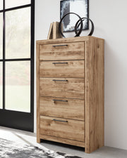 Hyanna Queen Panel Headboard with Mirrored Dresser, Chest and Nightstand in Tan Brown - PKG015288