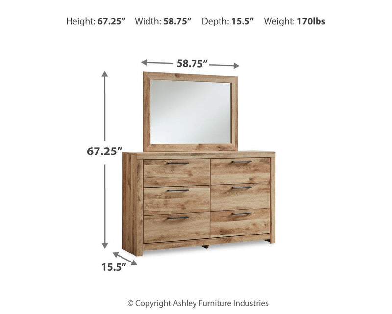 Hyanna Queen Panel Storage Bed with 1 Under Bed Storage Drawer, Dresser, Mirror and Chest in Tan Brown - PKG015311