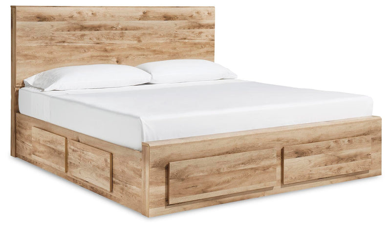 Hyanna Queen Panel Storage Bed with 1 Under Bed Storage Drawer, Dresser, Mirror and Chest in Tan Brown - PKG015311