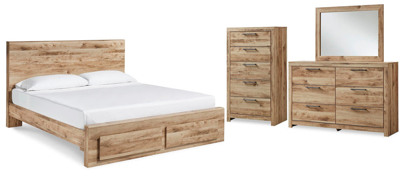 Hyanna Queen Panel Storage Bed with Mirrored Dresser and Chest in Tan Brown - PKG015305