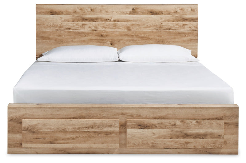 Hyanna Queen Panel Storage Bed with Mirrored Dresser, Chest and 2 Nightstands in Tan Brown - PKG015303