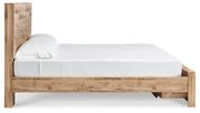 Hyanna Queen Panel Storage Bed with Mirrored Dresser, Chest and 2 Nightstands in Tan Brown - PKG015303
