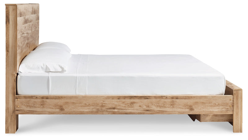 Hyanna Queen Panel Storage Bed with Mirrored Dresser, Chest and Nightstand in Tan Brown - PKG015306