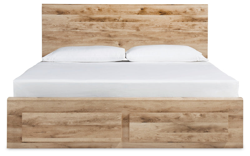 Hyanna Queen Panel Storage Bed with Mirrored Dresser, Chest and Nightstand in Tan Brown - PKG015312