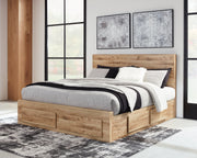 Hyanna Queen Panel Storage Bed with Mirrored Dresser, Chest and Nightstand in Tan Brown - PKG015318