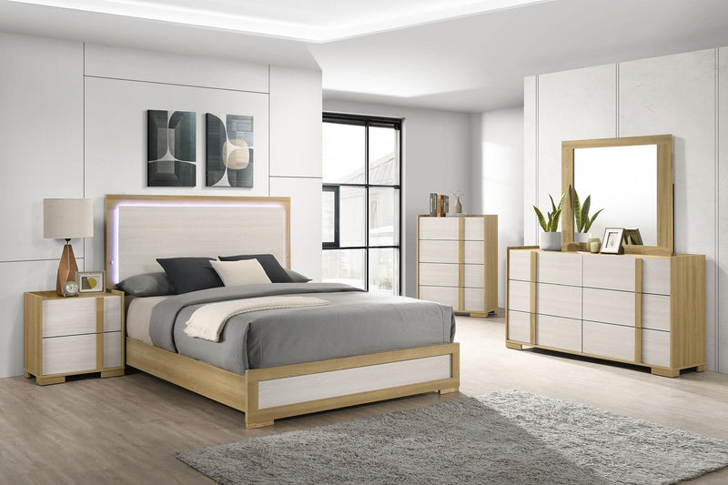 Hyland Wood Queen LED Panel Bed Natural and White - 215651Q