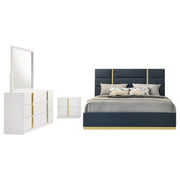 Ines 4-piece Eastern King Bedroom Set Navy and White High Gloss - 223091NVYKE-S4