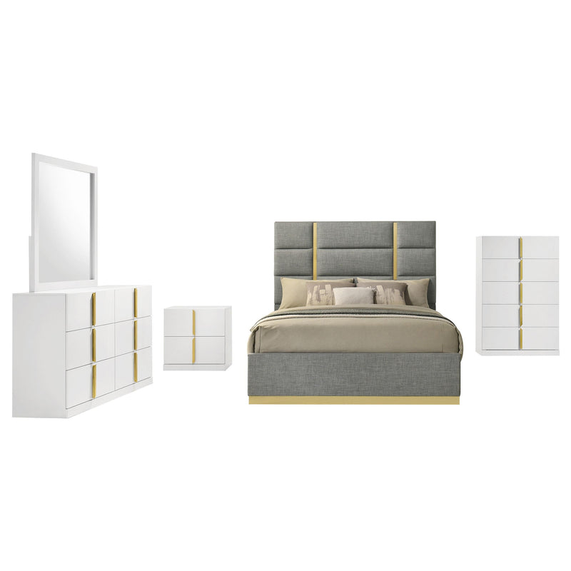 Ines 5-piece Eastern King Bedroom Set Grey and White High Gloss - 223091GRYKE-S5