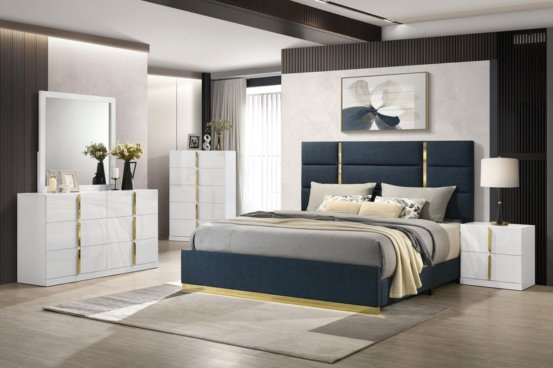 Ines 56-inch Fabric Upholstered Queen Panel Bed Navy - 223091NVYQ