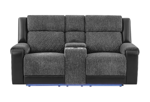 U5915 Grey/Black Console Rec Loveseat W/Immersive Sound & Blue Led - U5915-GRY/BLK-CRLS W/ +IS & BLUE-CLR LED