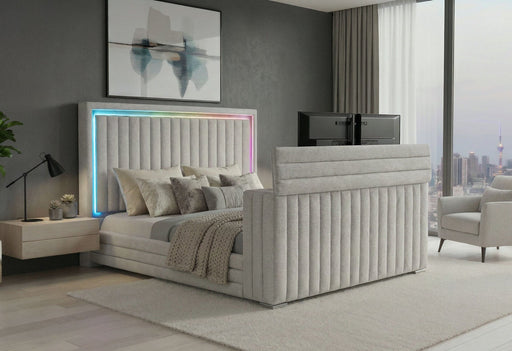 Elias Grey Queen Bed With Immersive Sound Speaker, Led, Tv Lift & Fp - ELIAS-GREY-QB W/ IS LED TV LIFT FP
