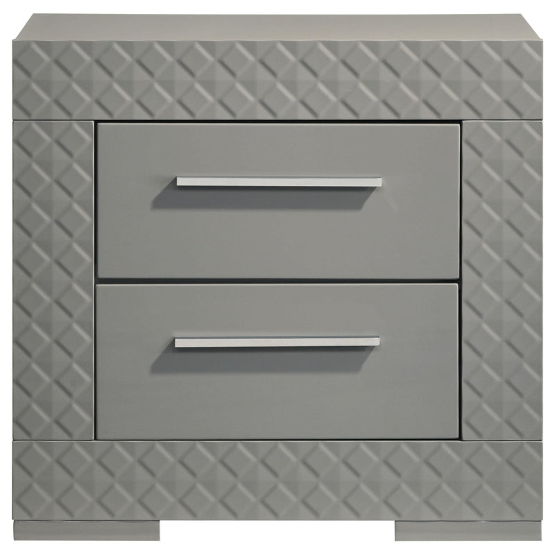 Ives 2-drawer Nightstand Bedside Table Grey High Gloss - 224972