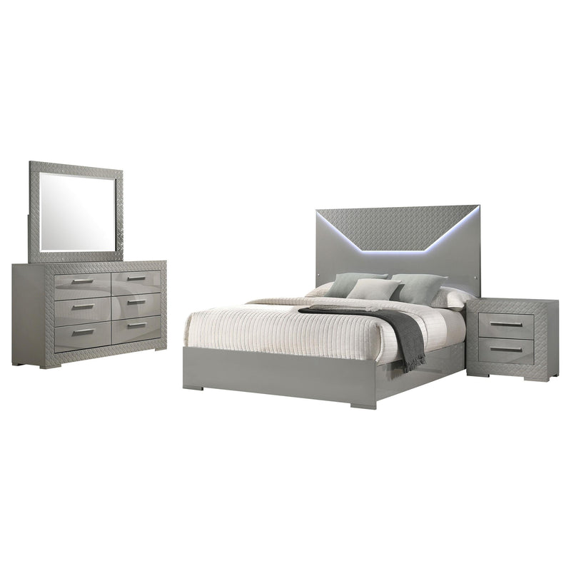 Ives 4-piece Eastern King Bedroom Set Grey High Gloss - 224971KE-S4