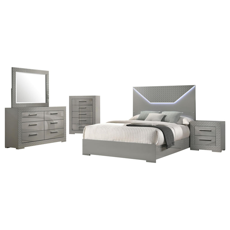 Ives 5-piece Eastern King Bedroom Set Grey High Gloss - 224971KE-S5