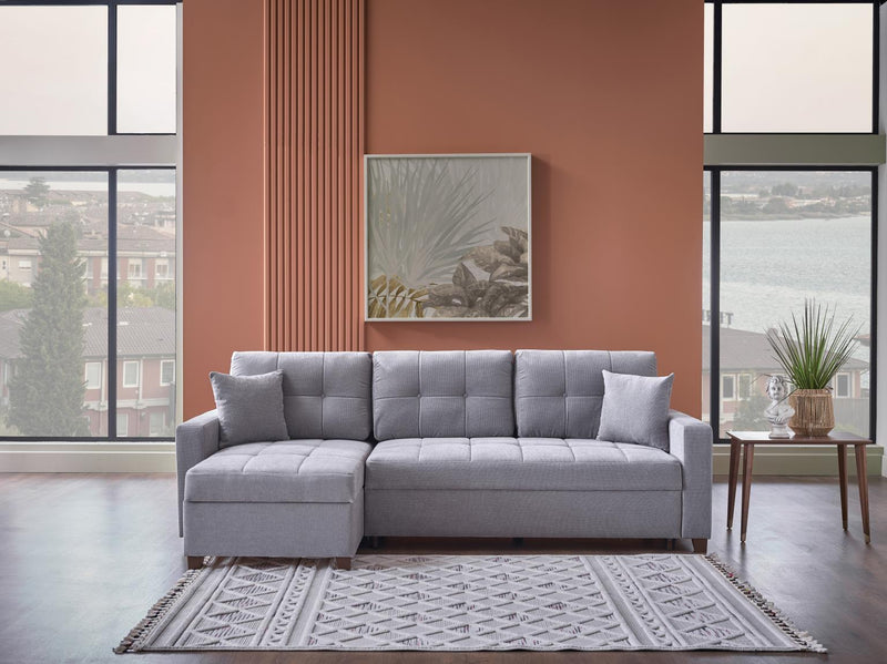 Ivy Sectional (Koopsi Basic Gray110) Brown Legs - DMV FurnitureSleeper Sectional