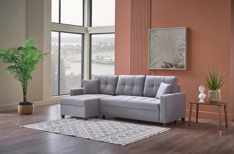 Ivy Sectional (Koopsi Basic Gray110) Brown Legs - DMV FurnitureSleeper Sectional