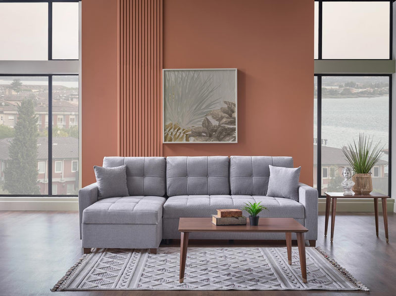 Ivy Sectional (Koopsi Basic Gray110) Brown Legs - DMV FurnitureSleeper Sectional