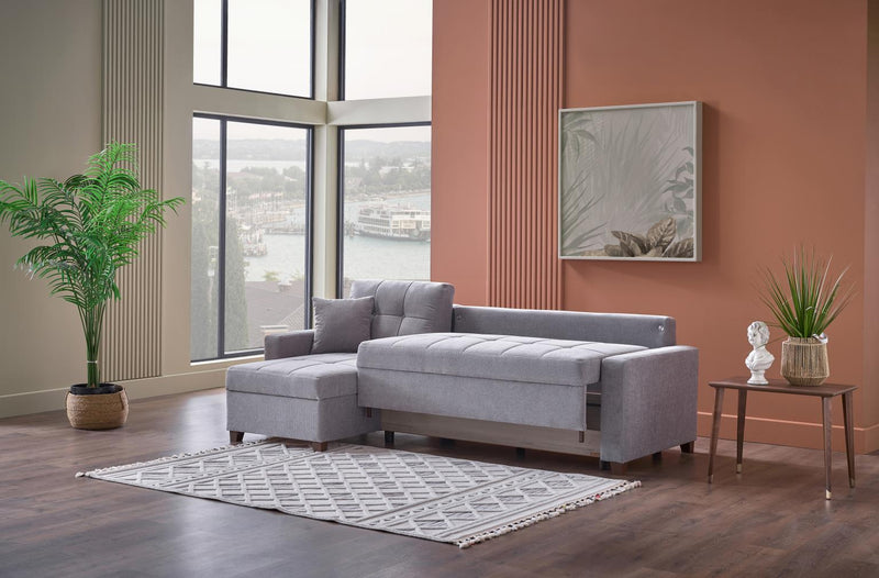 Ivy Sectional (Koopsi Basic Gray110) Brown Legs - DMV FurnitureSleeper Sectional
