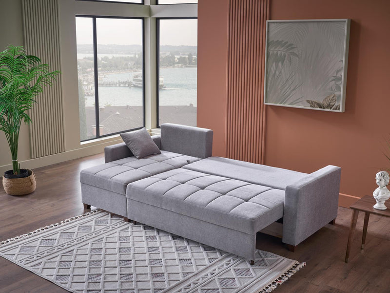Ivy Sectional (Koopsi Basic Gray110) Brown Legs - DMV FurnitureSleeper Sectional