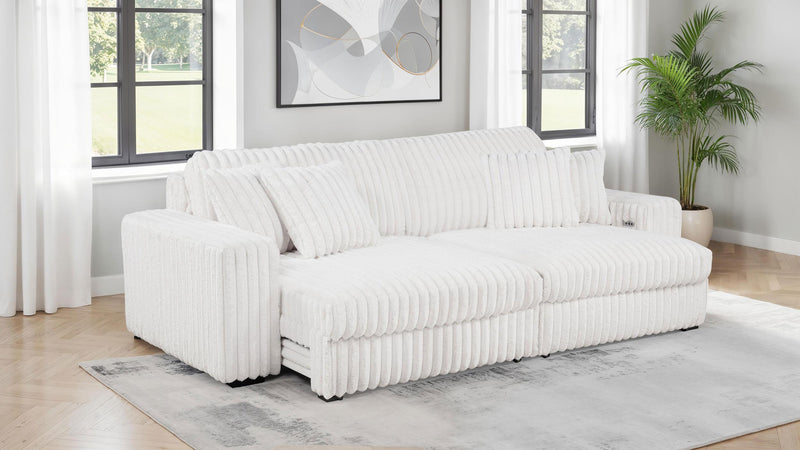 Jacana Corduroy Upholstered Dual Power Chaise Sofa Ivory - 600535P