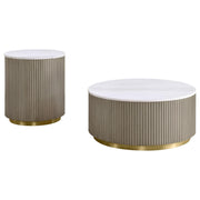 Jason 2-piece Round White Marble Coffee Table Set Greige - 711418-S2