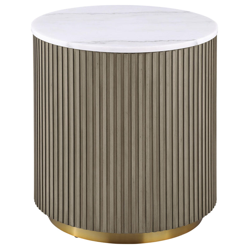Jason 2-piece Round White Marble Coffee Table Set Greige - 711418-S2