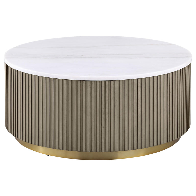 Jason 2-piece Round White Marble Coffee Table Set Greige - 711418-S2