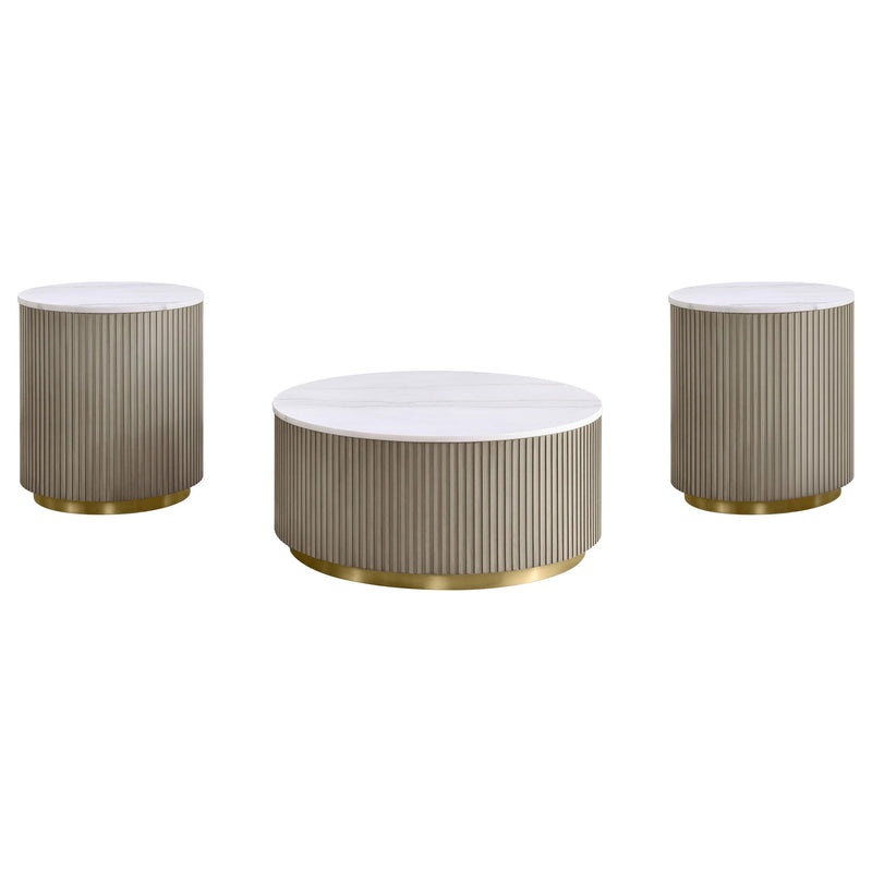 Jason 3-piece Round White Marble Coffee Table Set Greige - 711418-S3